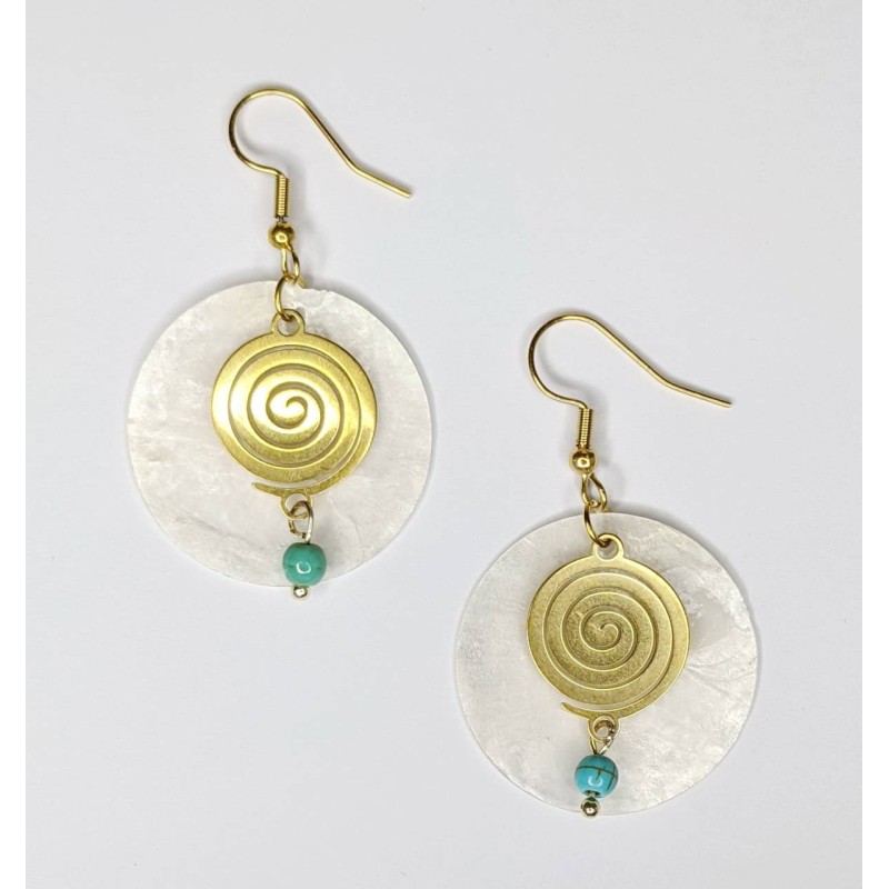 Kostibas 3015-871XD, Σκουλαρίκια, Πέτρα, Κοχύλι, ΤΕ, Τιρκουάζ 