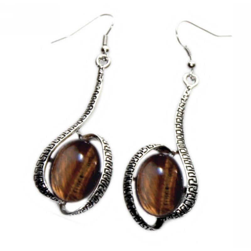 Kostibas 3014-201B, Σκουλαρίκια, Πέτρα, Μεταλλικό, ΤΕ, Καφέ 