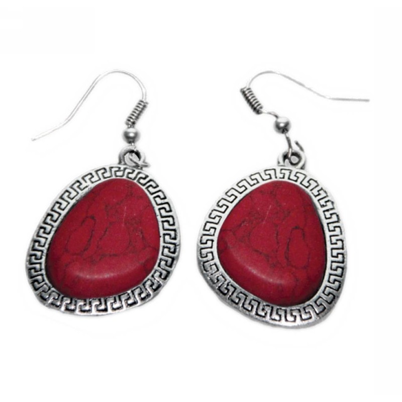 Kostibas 3014-103E, Σκουλαρίκια, Πέτρα, Μεταλλικό, ΤΕ, Κόκκινο 