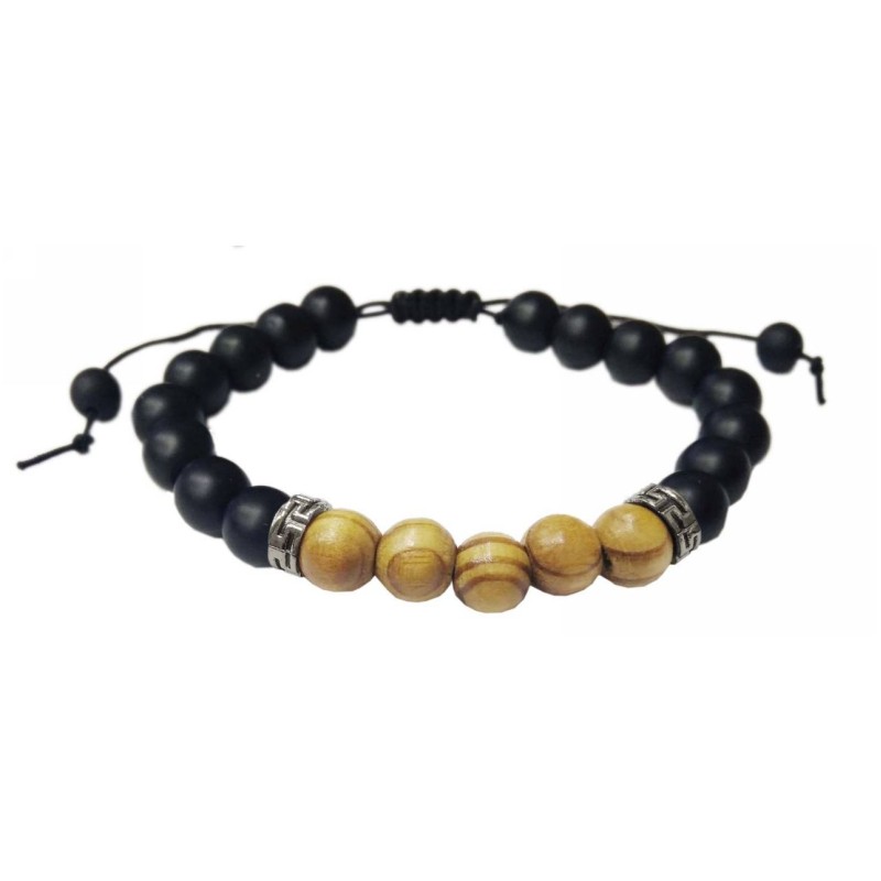 Kostibas 1550-120MA, Βραχιόλι Αντρικό, Γυαλί, Ξύλο, ΤΕ, Μαύρο 