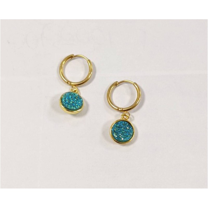 Kostibas 3113-704XT, Σκουλαρίκια Κρίκοι, Ατσάλι, ΤΕ, Τιρκουάζ 