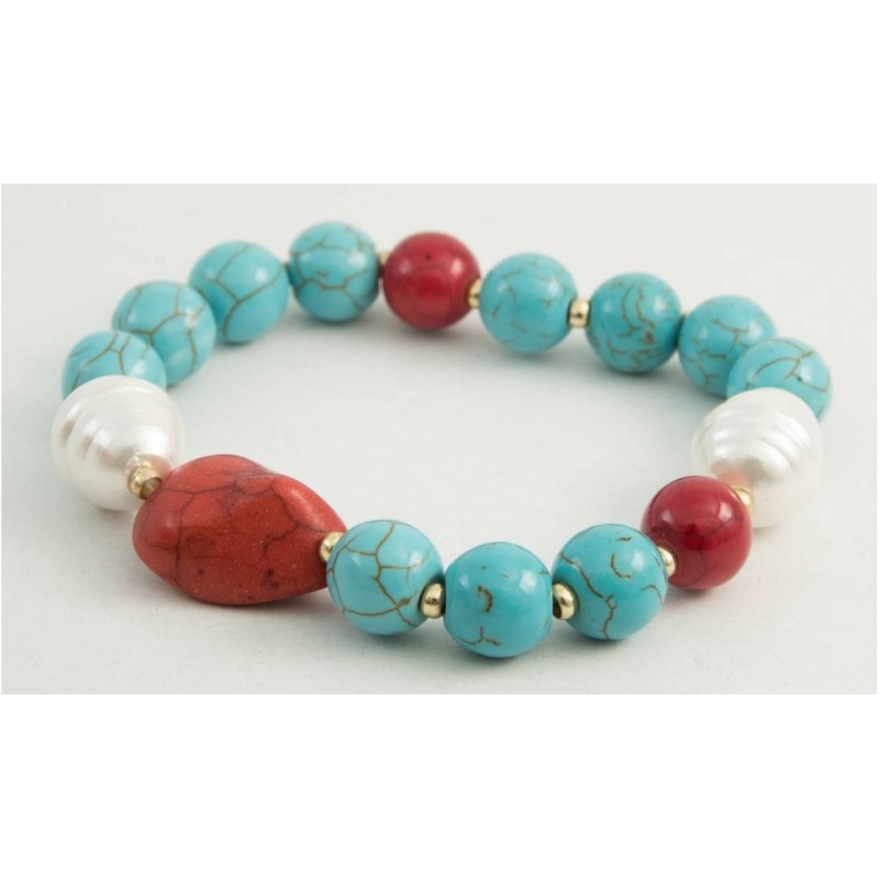 Kostibas 1515-856D, Βραχιόλι, Πέτρα, Κοχύλι, ΤΕ, Τιρκουάζ 