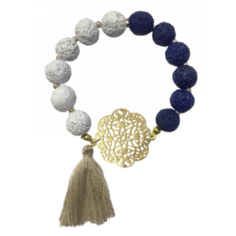 Kostibas 1514-627B, Μεταλλικό, Πέτρα, Χάντρες, Μπλε 