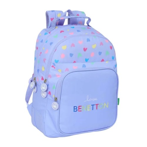 Benetton 612551773 Love, Σχολική Τσάντα Δίχωρη, Πολυεστέρας, Λιλά