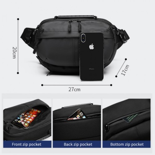 Ozuko 9260, Τσαντάκι Μέσης, Αδιάβροχο, Πολυεστέρας, Μαύρο