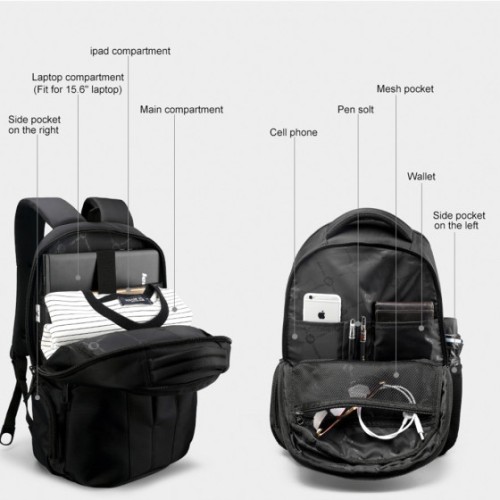 Tigernu T-B3105A Infinium, Σακίδιο Πλάτης, Αδιάβροχο, Πολυεστέρας, Μαύρο/Μπλε