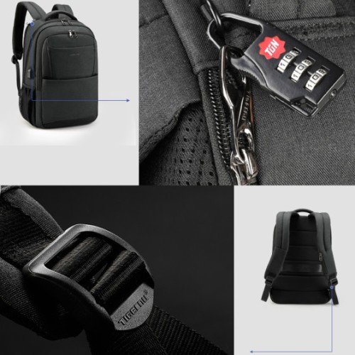 Tigernu T-B3515 Veritas, Σακίδιο Πλάτης, Αδιάβροχο, Πολυεστέρας, Μαύρο/Γκρι