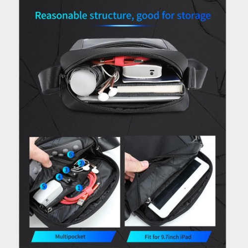 Tigernu T‑L5191 Aurora, Ανδρικό Τσαντάκι Ώμου/Χιαστί, Αδιάβροχο, Νάιλον, Μαύρο