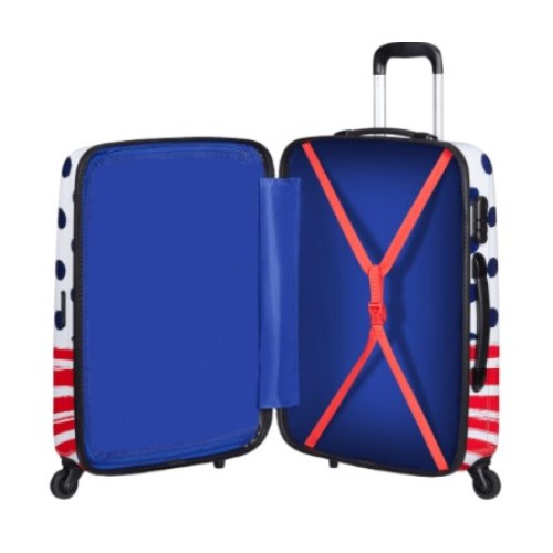 American Tourister 64480-9071 Disney Legends Blue Dots Minnie, Βαλίτσα Μεγάλη, Σκληρή, ATAN, Λευκό