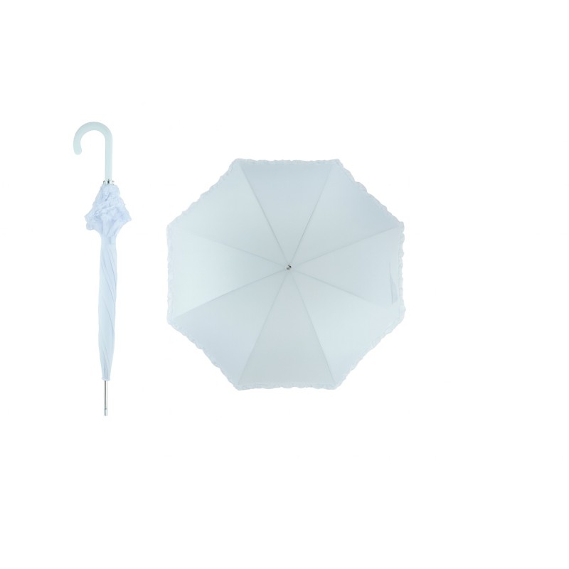 Rain A-938 White, Ομπρέλα Αυτόματη, Μπαστούνι, Νυφική με Βολάν, Λευκό