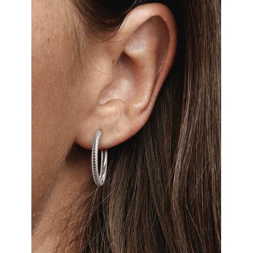 Pandora Moments 299532C00, Σκουλαρίκια Κρίκοι, Ασήμι, Υφή Αλυσίδας Φίδι