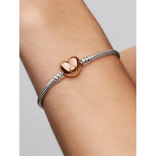 Pandora Moments 580719-17, Βραχιόλι, Ασήμι, Αλυσίδα Τύπου Φίδι, Καρδιά