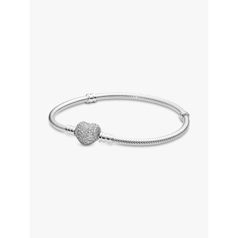 Pandora Moments 590727CZ-21, Βραχιόλι, Ασήμι, Αλυσίδα Φίδι, Αστραφτερή Καρδιά