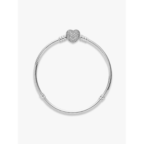 Pandora Moments 590727CZ-21, Βραχιόλι, Ασήμι, Αλυσίδα Φίδι, Αστραφτερή Καρδιά