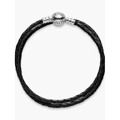 Pandora Moments 590745CBK-D3, Βραχιόλι, Δέρμα, Ασήμι, Σφαιρικό