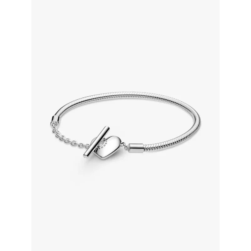 Pandora Moments 599285C00-21, Βραχιόλι, Ασήμι, Αλυσίδα Φίδι, T-Bar, Καρδια