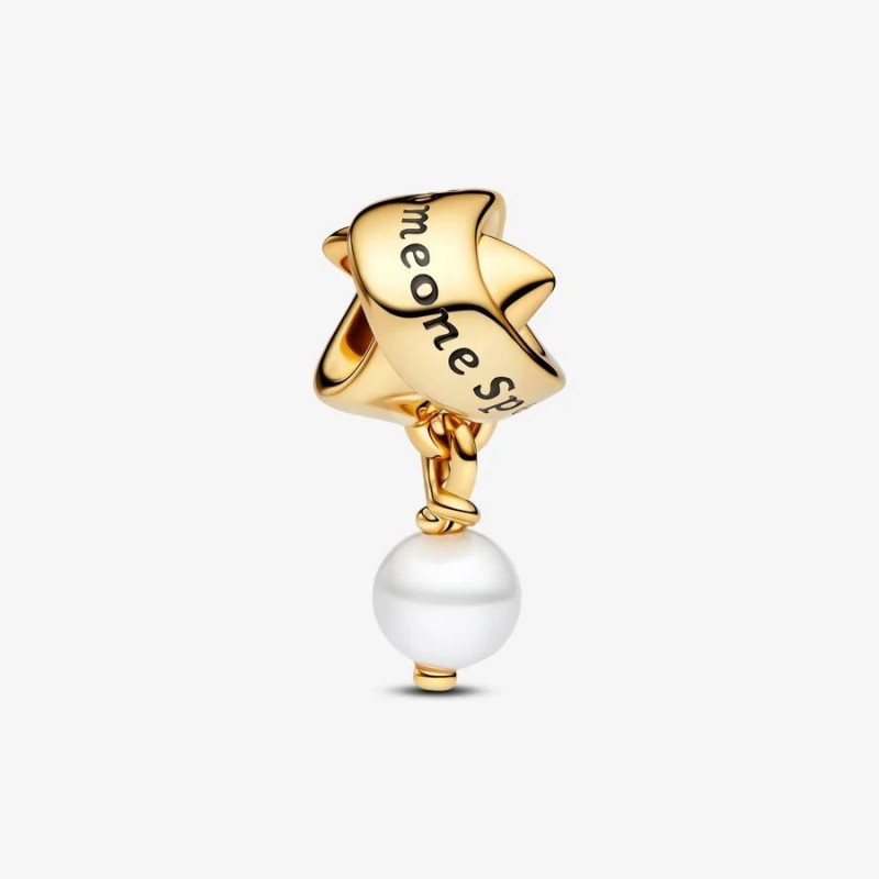 Pandora Moments 763784C01, Σ΄υμβολο/Pendant, Ασήμι Επιχρυσωμένο, Κορδέλα με Μαργαριτάρι