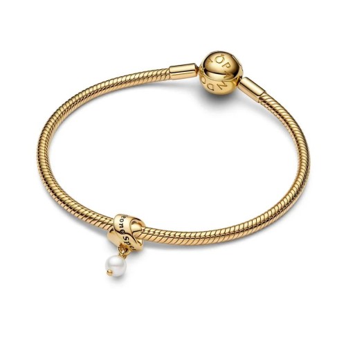 Pandora Moments 763784C01, Σ΄υμβολο/Pendant, Ασήμι Επιχρυσωμένο, Κορδέλα με Μαργαριτάρι