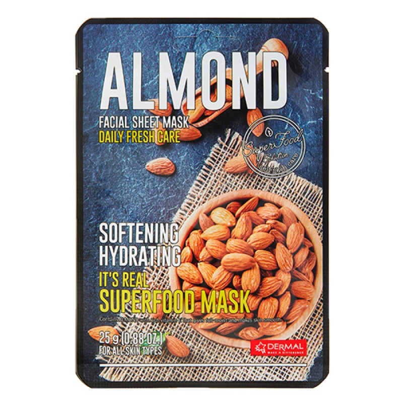 Dermal DM-207 It’s Real Superfood Almond Korean Mask, Κορεάτικη Μάσκα Προσώπου Θρέψης & Ενυδάτωσης