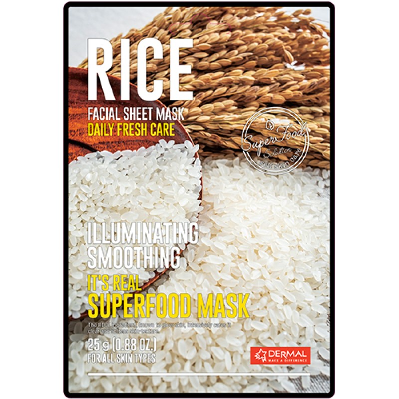 Dermal DM-212 It’s Real Superfood Rice Korean Mask, Κορεάτικη Μάσκα Προσώπου Φωτεινότητας & Ομοιομορφίας Τόνου