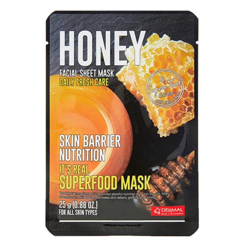 Dermal DM-213 It’s Real Superfood Honey Korean Mask, Κορεάτικη Μάσκα Προσώπου Ανάπλασης & Απαλότητας