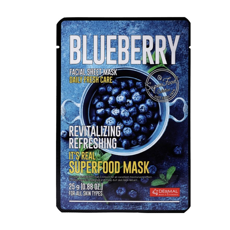 Dermal DM205 It’s Real Superfood Korean Mask Blueberry , Κορεάτικη Θρεπτική Μάσκα Προσώπου με Μύρτιλο