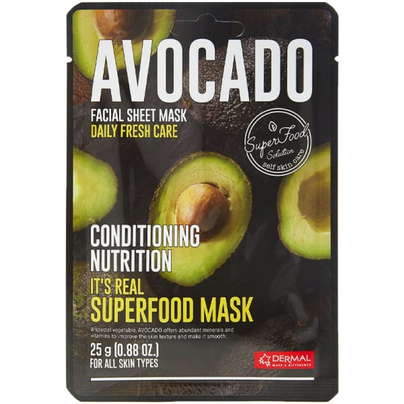 Dermal DM210 It’s Real Superfood Korean Mask Avocado, Κορεάτικη Θρεπτική Μάσκα Προσώπου με Αβοκάντο