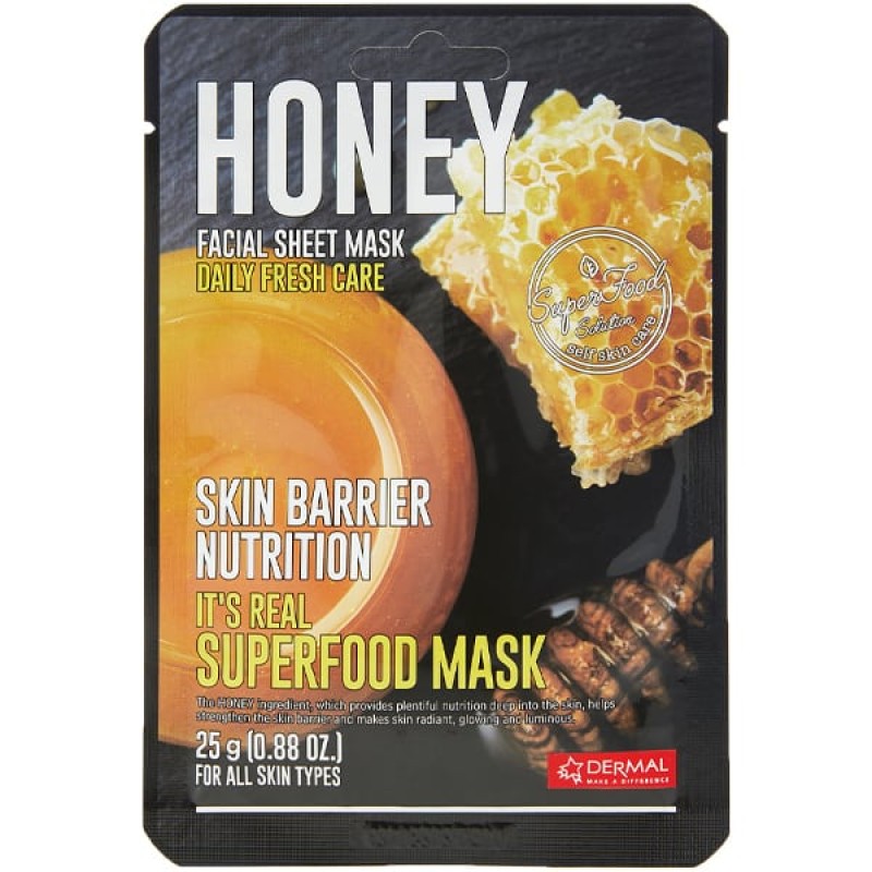 Dermal DM213 It’s Real Superfood Korean Mask Honey, Κορεάτικη Θρεπτική Μάσκα Προσώπου με Μέλι