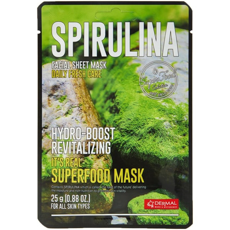 Dermal DM215 It’s Real Superfood Korean Mask Spirulina, Κορεάτικη Θρεπτική Μάσκα Προσώπου με Σπιρουλίνα